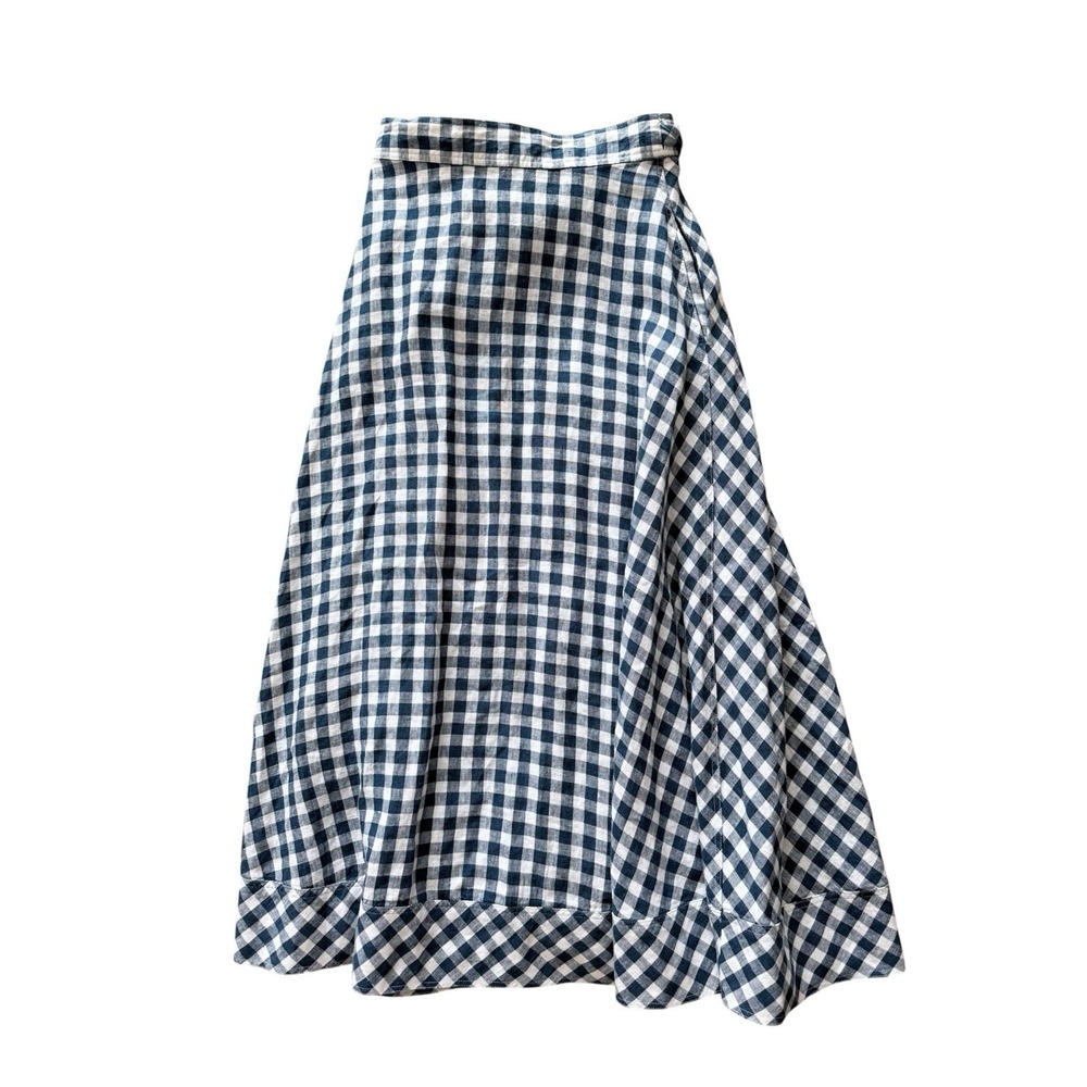POLO RALPH LAUREN Gingham Plaid Linen Wrap Skirt Women Small Blue White Cottage - Picture 5 of 9